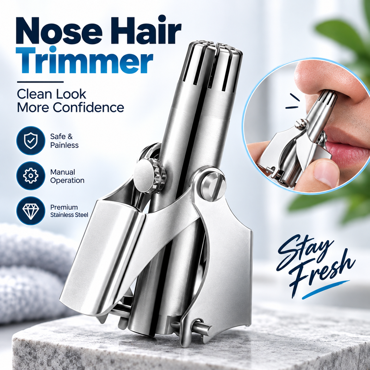 Premium Stainless Steel Manual Nose Hair Trimmer