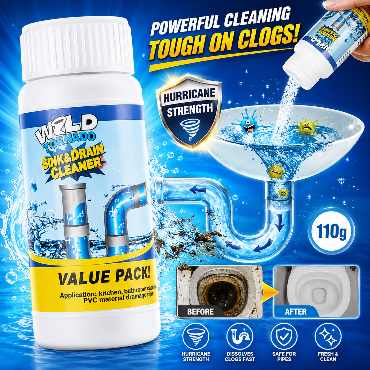 Wild Tornado Powerful Drain Cleaner Powder