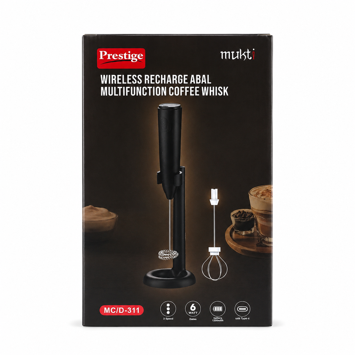 Prestige Mukt 2-in-1 Rechargeable Coffee Foamer & Milk Frother